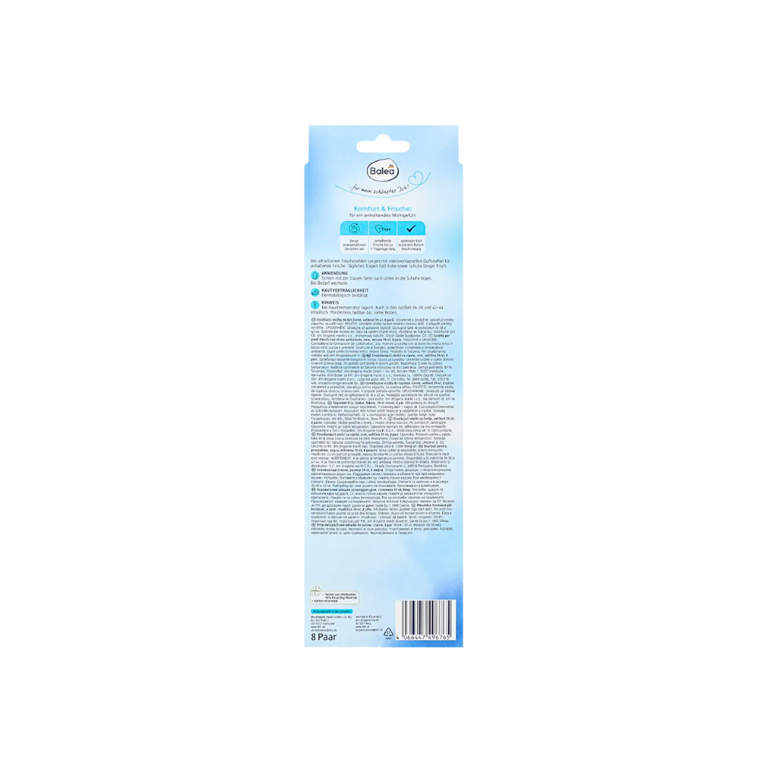 Стельки Balea Fresh черные – размер 39-41 – 8 пар (16 штук)