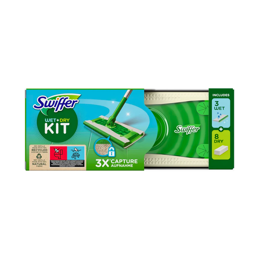 Стартовый набор Swiffer Wet & Dry Mop – Швабра для пола с 8 сухими и 3 влажными салфетками