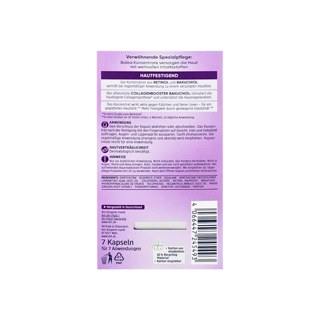 Balea Beauty Concentrate, 4 капсулы – Ретинол · Витамин С · Гиалуроновая кислота · Q10 – 28 капсул