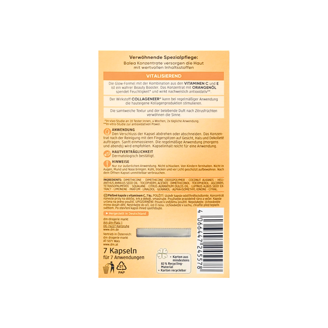 Balea Beauty Concentrate, 4 капсулы – Ретинол · Витамин С · Гиалуроновая кислота · Q10 – 28 капсул