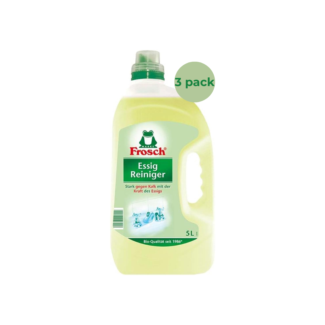 Универсальное чистящее средство Frosch Vinegar для удаления известкового налета и пятен от воды – для кухни, ванной комнаты и туалета – упаковка из 3 штук (3 x 5 л)