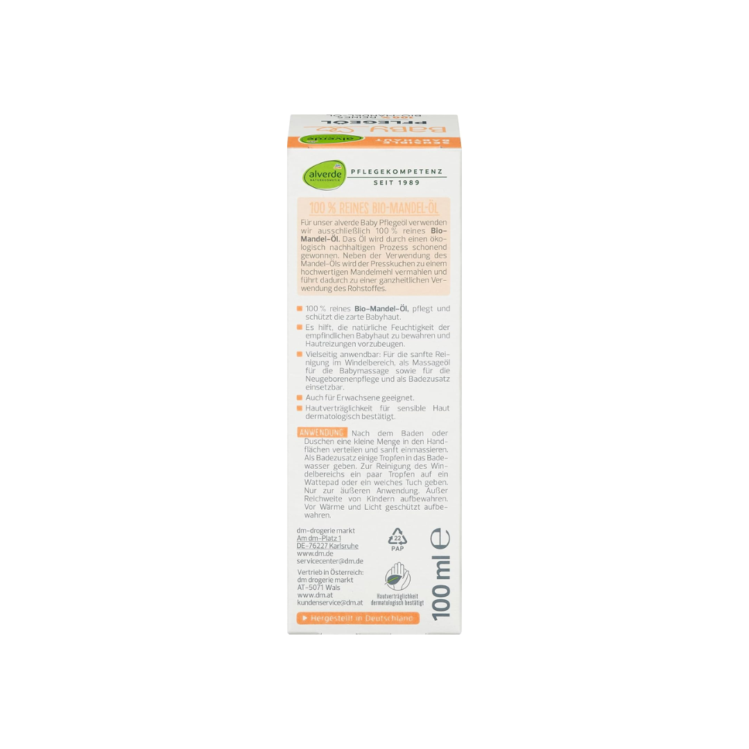 Alverde BABY Care Oil 100% Pure Organic Almond Oil - 100 ml