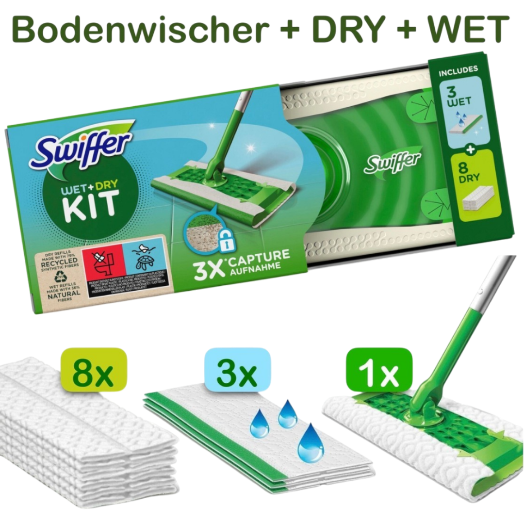 Стартовый набор Swiffer Wet & Dry Mop – Швабра для пола с 8 сухими и 3 влажными салфетками 