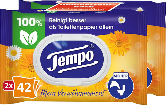 Tempo feuchte Toilettentücher Calendula & Kamille, Duo Pack, 2 Packungen mit jeweils 42 Tüchern, 200 g