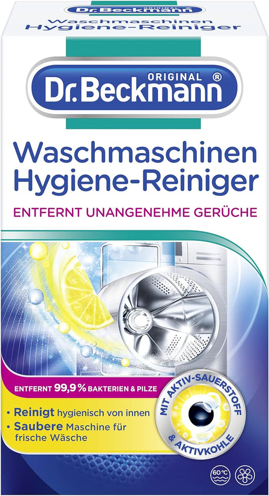 Dr. Beckmann Waschmaschinen Hygiene-Reiniger | Maschinenreiniger mit Aktivkohle | Entfernt unangenehme Gerüche | 250 g (Die Verpackung kann variieren)