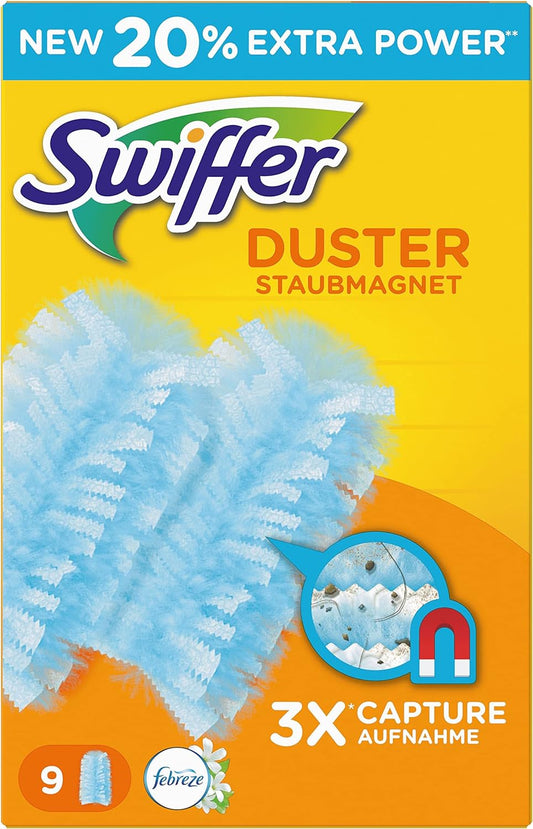 Swiffer Staubmagnet Tücher Nachfüllpack mit Febreze-Duft 9 St., nimmt 3x mehr Staub & Haare auf und schließt diese ein im Vgl. zu herkömmlichen Staubwischmethoden