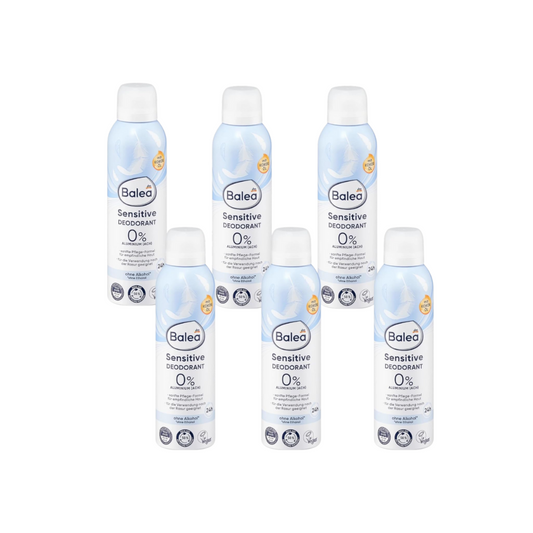Дезодорант-спрей Balea Sensitive 0% алюминия – 6 × 200 мл + Bebe Shower Bar 