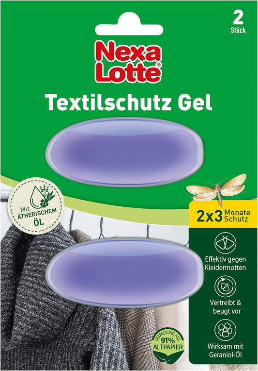 Nexa Lotte Textilschutz Gel Hänger, Langzeitwirkung, wirkt 2x3 Monate mit Geraniol-Öl gegen Kleidermotten, 2 Hänger