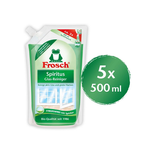 Сменные пакетики для чистки стекол Frosch Spirit – упаковка из 5 штук (5 × 500 мл) 